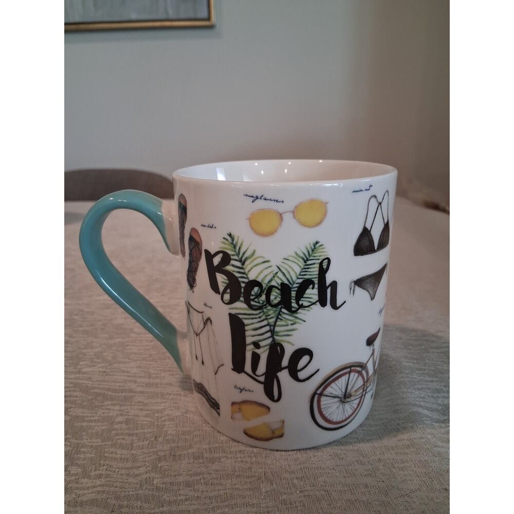 Hazel & Co Ceramic Mug Multicolor Beach Life 4.4" Tall